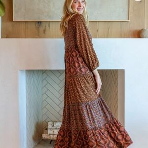 NATURAL LIFE Brown and Orange Patterned Maxi Dress Berkley Long Sleeve Maxi Dres